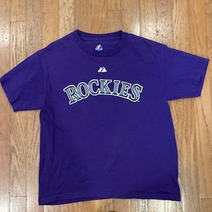 Colorado Rockies Hawpe #11 t shirt used youth size medium Majestic Brand